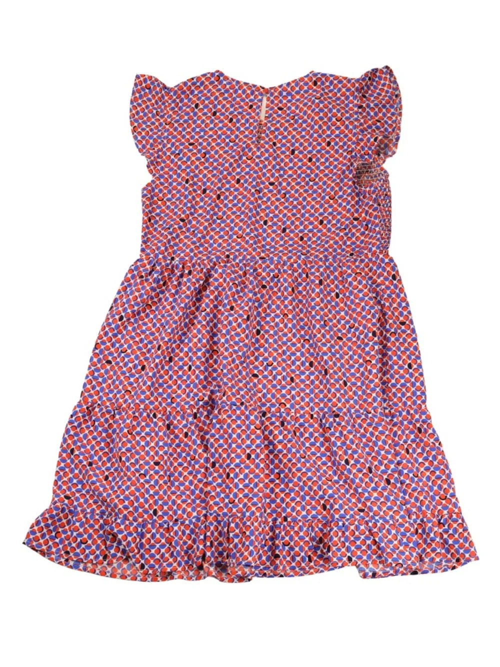 THML Geometric Smocked Flutter Sleeve Dress Large Boho Tiered Mini